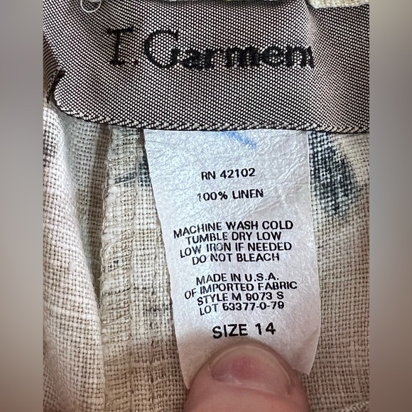 2 PIECE LINEN SET SZ 14 EUC TROPICAL CREAM BLUE GREEN PRINT VACAY RESORT BEACHY - Picture 4 of 12